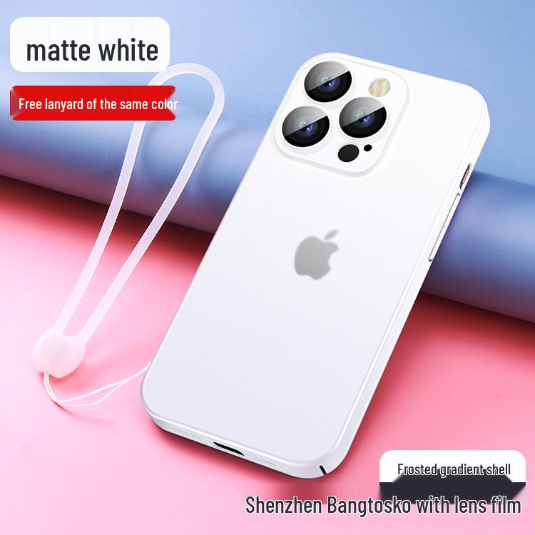 iPhone 15 Gradient Frosted Skin-Feel Full-Cover PC Hard Shell Case with Lanyard - Apple 14 Anti-Fall Protective Cover.