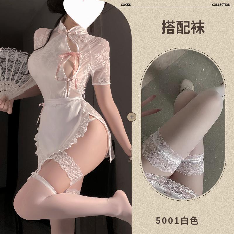 Fun sexy underwear open lace perspective cheongsam maid suit temptation suit qqny