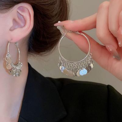 Exaggerated Design Multi-layer Metal Disc Fringed Earrings Earrings Temperament Cold Wind Earrings