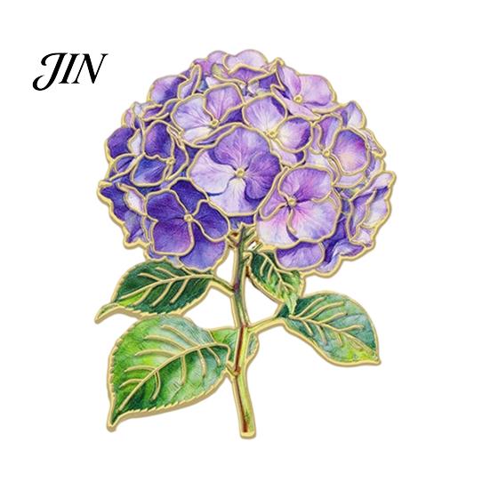 Natural Color Gradient Brooch Pin, Enamel Hydrangea Shape Lapel Polished Edges Backpack Corner Decorative Badge for Coat Collars Scarves Canvas