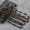 2Pcs Jewelry Set Natural Coconut Husk Wood Necklace Bracelet Men 18 Inches Short Collar Volcanic Tiger Eyes Stone Colar Pulsera