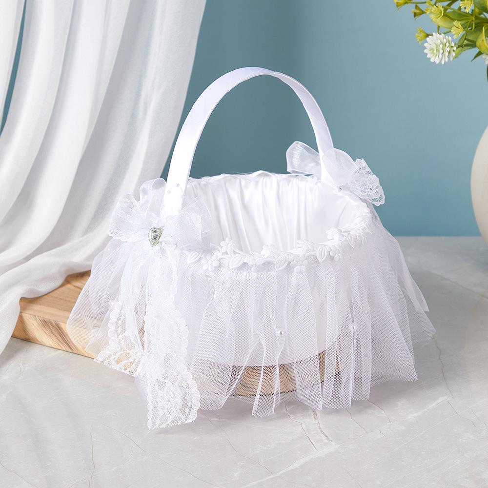 European Lace Bow Wedding Flower Girl Basket & Decorative Storage Basket