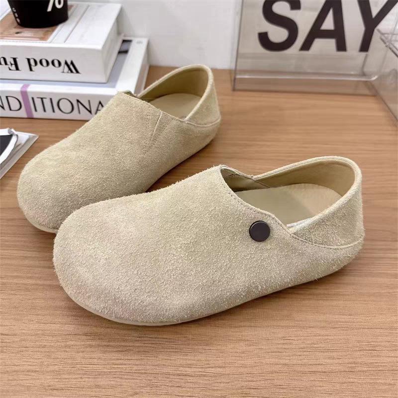 Retro Birkenstocks Fashionable Shoes Women's Spring and Autumn 2025 New Matte Big Head Flat Two Wear Casual Lazy Shoes