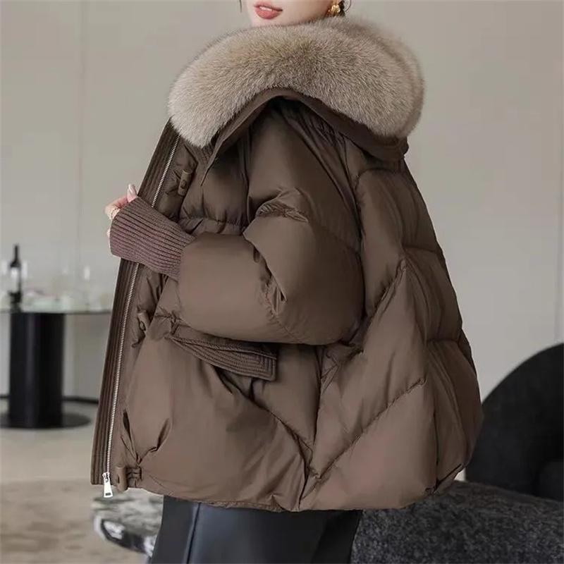 Cappotto caldo invernale da donna, con collo in pelliccia spessa, corto, in cotone, ampio, casual, da donna, parka