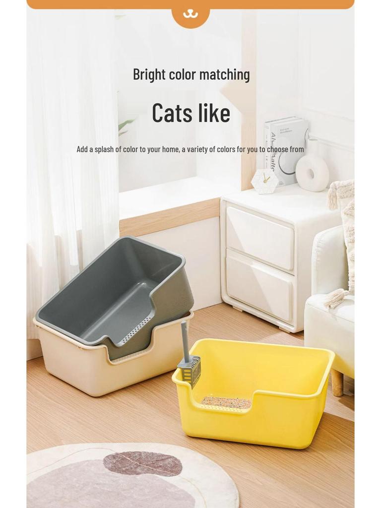Extra Large Splash-Proof Open Cat Litter Box for Indoor Kittens