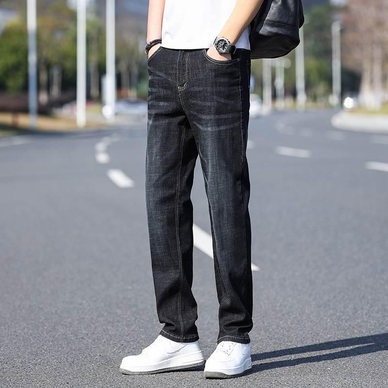 Men's Elastic Straight-Leg Jeans: Plus Velvet, Business Casual, Versatile for Autumn/Winter