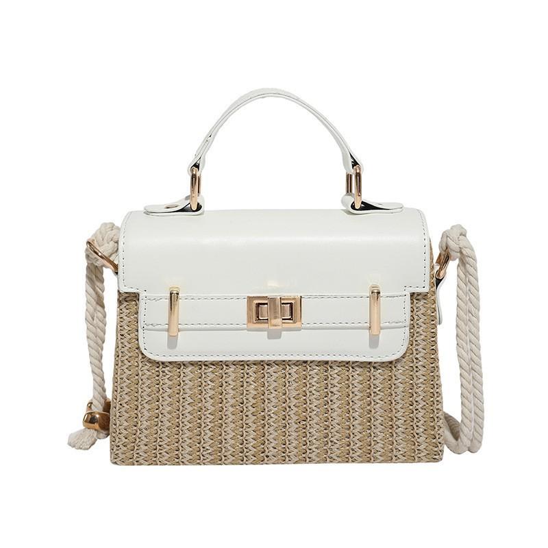 

Trend Straw Woven Handbag Female Niche Hard-shell Box Bag Temperament Beach Shoulder Cross-body 19x8x14cm