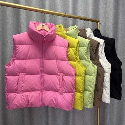 Women Light Weight Thermal Seamlessly Sleeveless White Duck Down Jacket All Match Chic Pocket Loose Down Vest
