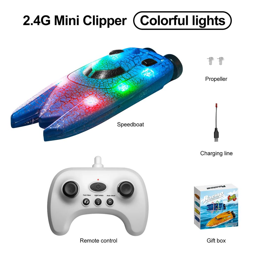 2.4G Remote Control High Speed Boat Mini Pocket 4Ch Speed Adjustment Ship With Light 360 Tumble Kids Toys Multiplayer Game Gifts