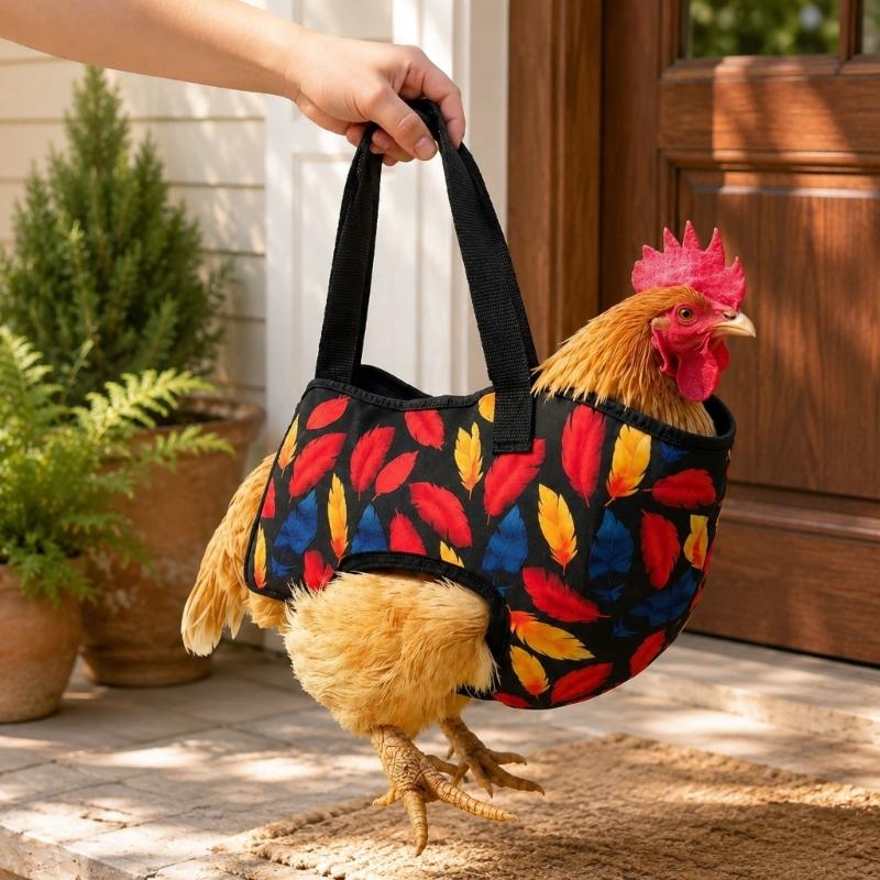 Washable Chicken Carry Bag for Nearby Errands, Canvas Transport Bag with Head-Out Opening and Reinforced Handles