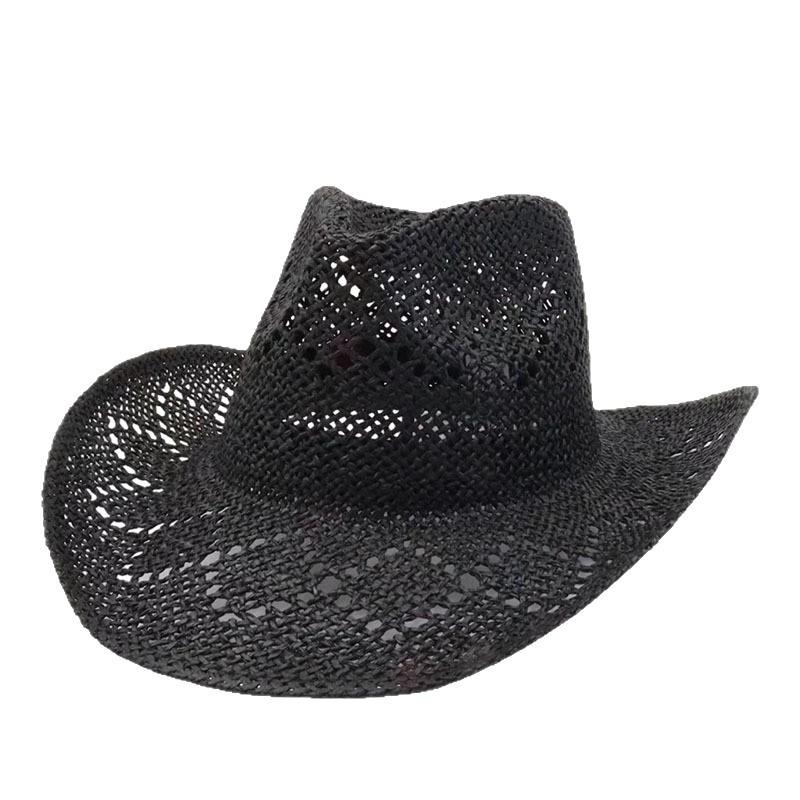 Sommer-Sonnenschutz Strandhut Damen hohl Sonnenschirm handgewebter Strohhut Retro Western Cowboyhut