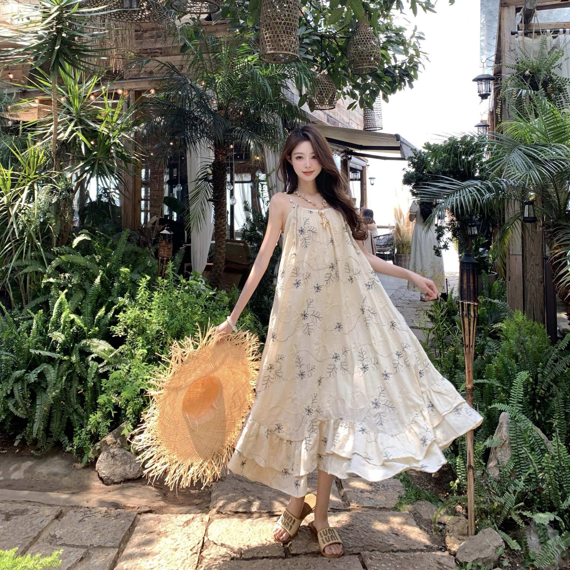 Heavy Industry Jacquard Suspender Dress Women s Summer Small Temperament Seaside Vacation Loose Long Skirt S