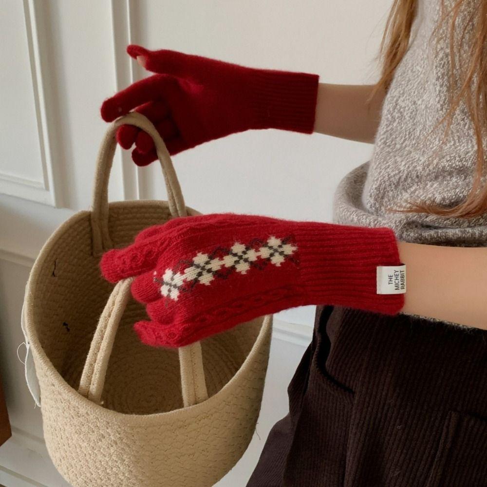 Soft Winter Knitted Gloves Fair Island Style Women Cycling Mittens Twists Pattern Gloves  Girls