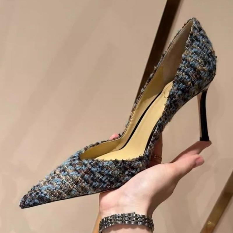 Fashion Women's Fashion Thin Heel Shoes Autumn New Pointed Head Shallow Mouth Suede Slip-on Low-top High-heeled Shoes