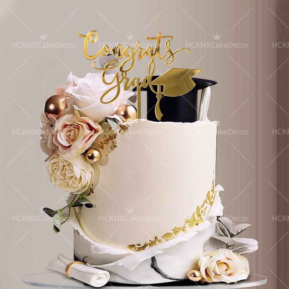 3pcs Gold Black Acrylic Graduation Cake Decorations for Congratulations Graduation Party Cake Topper Decorations Plugin
