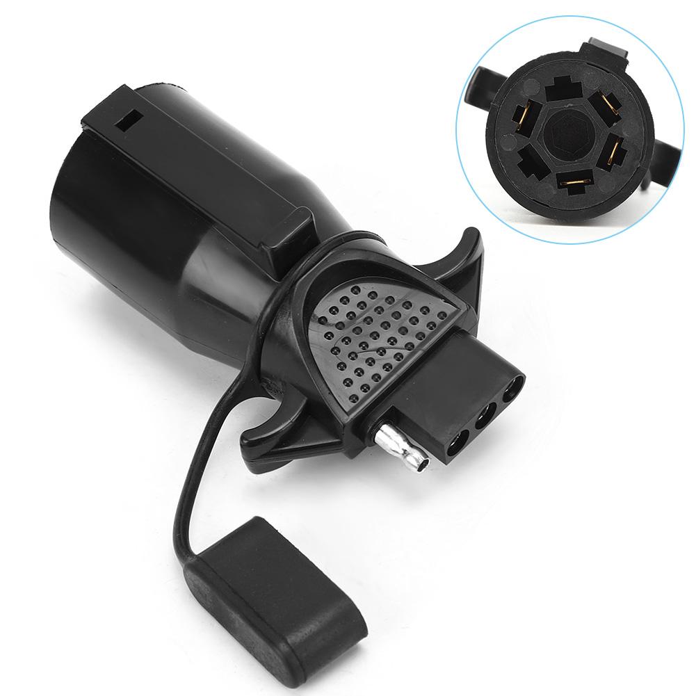 12V Trailer RV Connector 7 Way to 4 Way Hitch Plug with Dustproof Cover and Bracket