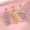 1PCS Zircon Flower Belly Button Ring Drop Chain 14G G23 Titanium Curved Barbell Navel Piercing Women Girls Sexy Jewelry