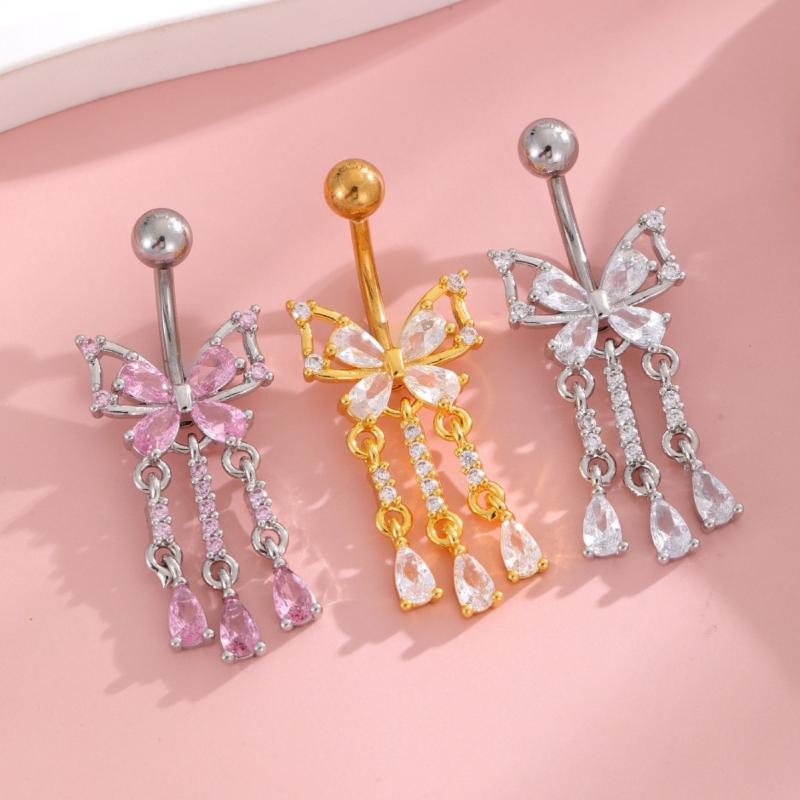 1PCS Zircon Flower Belly Button Ring Drop Chain 14G G23 Titanium Curved Barbell Navel Piercing Women Girls Sexy Jewelry