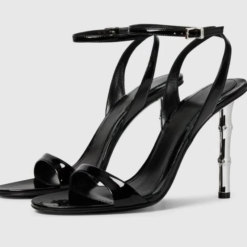 Sexy Black Heels Women Summer Open Toe Round Toe Designer Sandals Luxury Banquet Elegant Naked Strap Party Pumps Sandalias Mujer