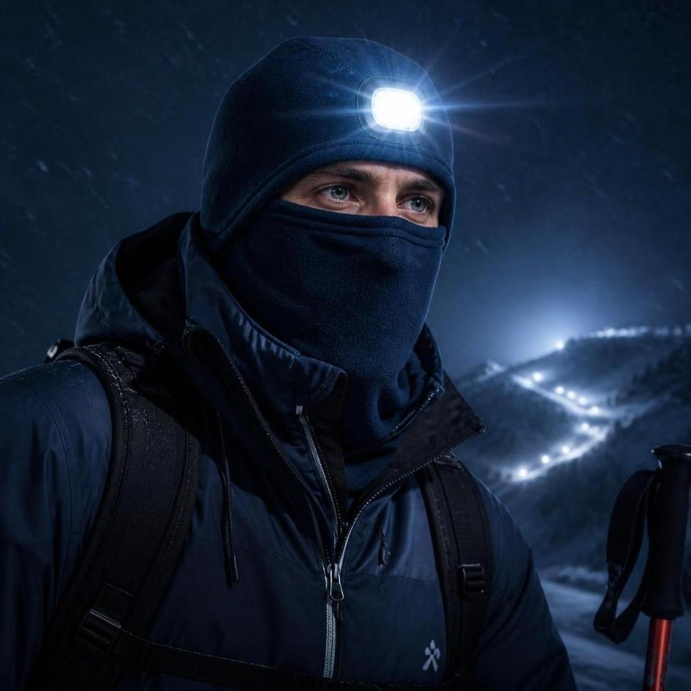 Fleece Lined Headlamp Hat USB Rechargeable Winter Running Hat Durable Night Cycling Beanie  Winter