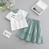 Kız Çocuk Yabancı Stil Retro Çin Stili Hanbok Takımı Küçük Kız Çiğsam Yarım Etek Yaz İki Parça Takım