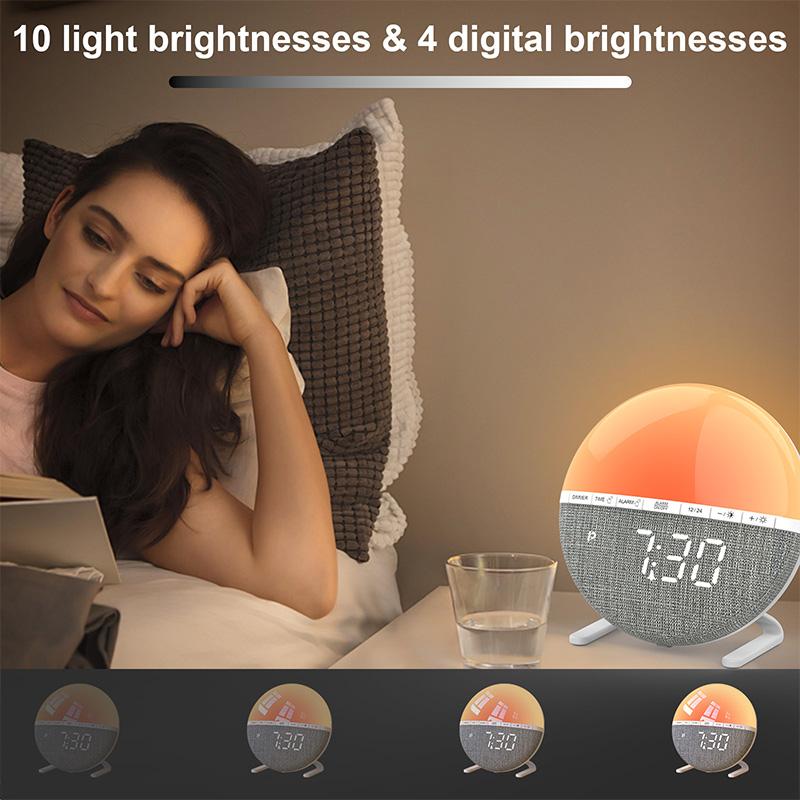 Lumină de Trezire Ceas de Alarmă Răsărit Ceas de Birou cu Lumină Colorată Sunet Natural Ceas Digital pentru Camera de Zi Dormitor Decor Acasă