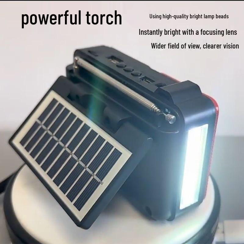 Solar-Powered Bluetooth Speaker with FM Radio, Card Slot, USB, and Multi-band Antenna