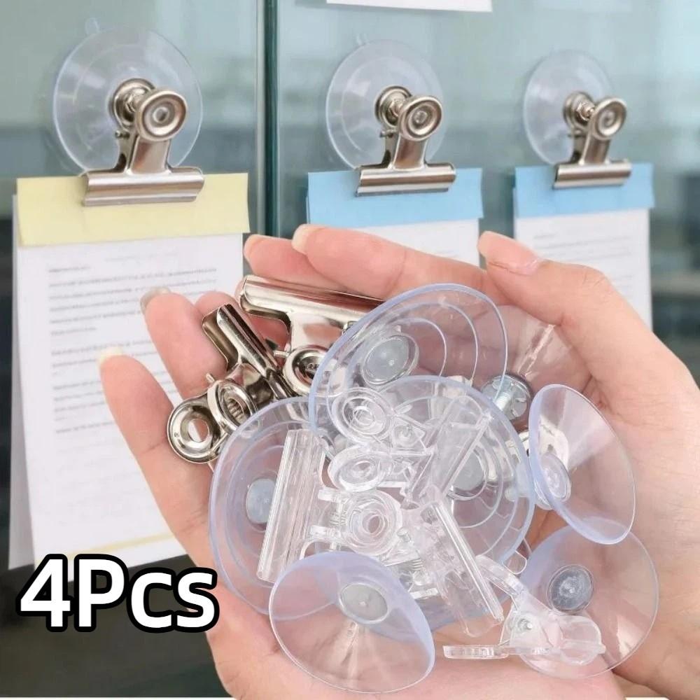 4Pcs Detachable Suction Cup Clip Transparent Suction Cup Clamp Windshield Ticket Clip Window