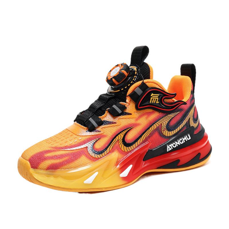 Astro Boy leather surface new vitality wear-resistant flame children's button sneakers soft basketball shoes running shoes