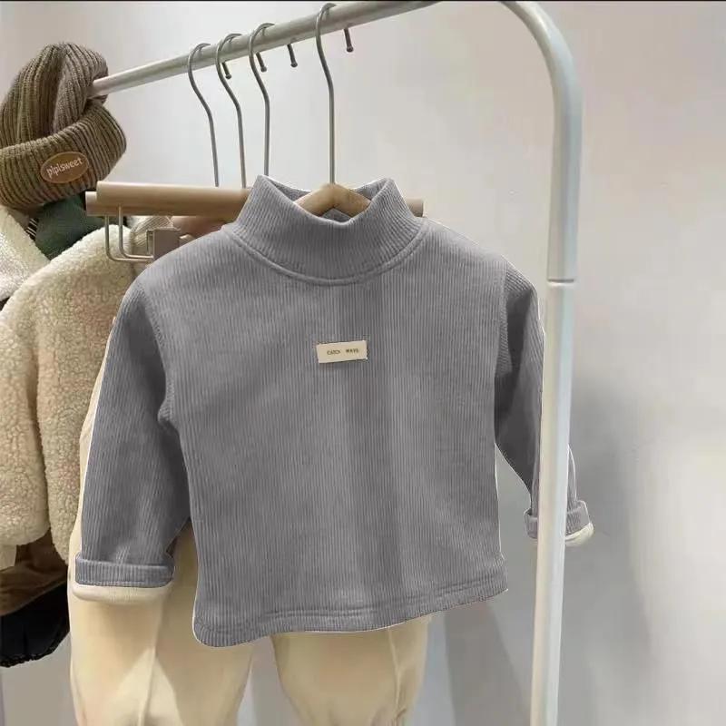Children's Winter High-neck Thickened Long-sleeved T-shirt, Small and Medium-sized Children's Fleece-lined Thermal Undershirt