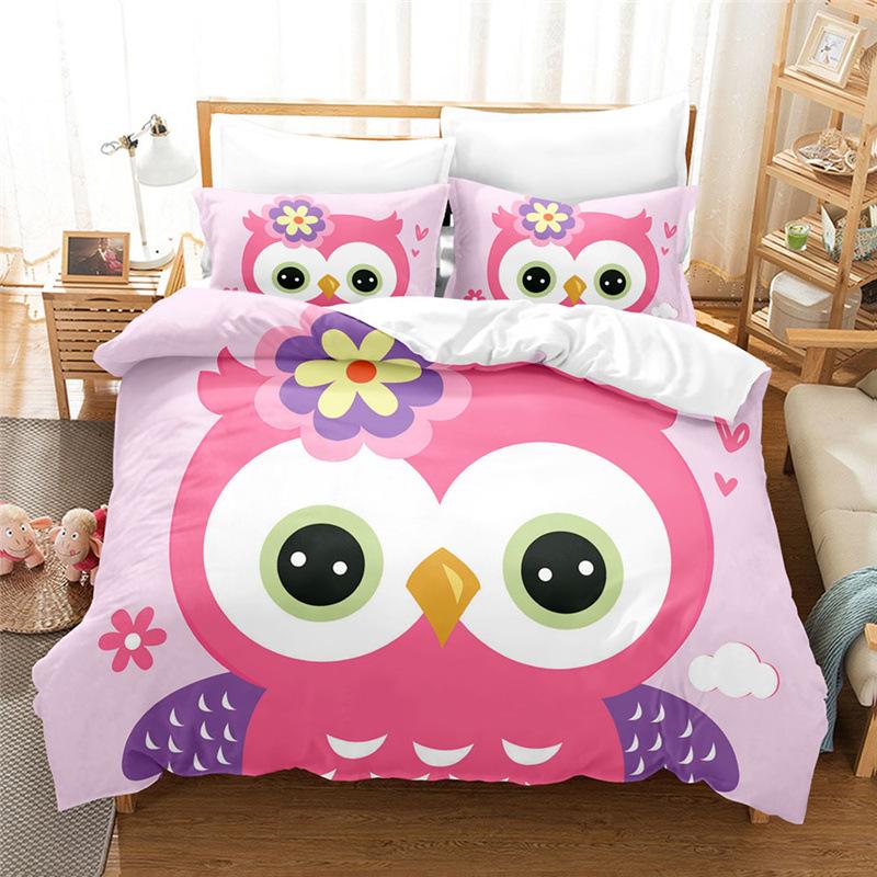 Cartoon Owl Custom 3D Three-Dimensional Quilt Cover Three-Piece Digital Printing Home Textile Fresh