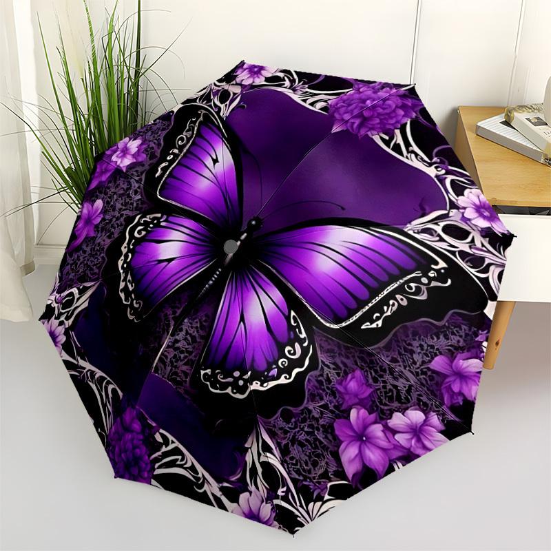 1pc Butterfly Flowers Automatic Open/Close Umbrella with Folding Feature Compact Travel Umbrella, Lightweight Design, for Commuting, Business049