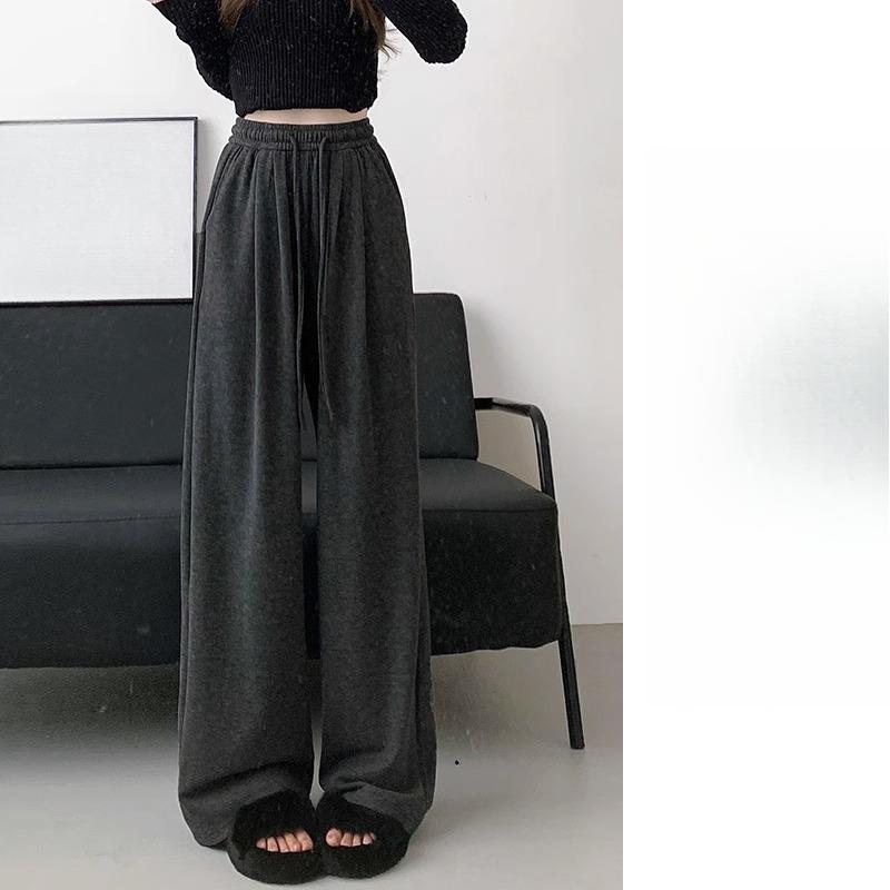 

Серые брюки из клейкого риса Женские весенне-осенние флисовые утолщенные с высокой талией драпированные повседневные свободные брюки-кюлоты XL