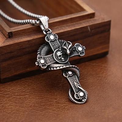 Gotický Vintage Dračí Přívěsek pro Muže Chlapce Punková Nerezová Ocel Kříž Lebka Náhrdelník Motorkářský Amulet Šperky Dárek