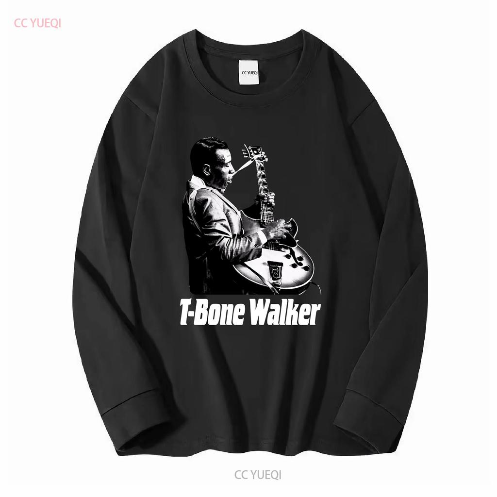 VINTAGE T Bone Walker Camicia Nera Manica Corta manica lunga o maniche vintage Lavata Comoda Leggermente alla Moda casual