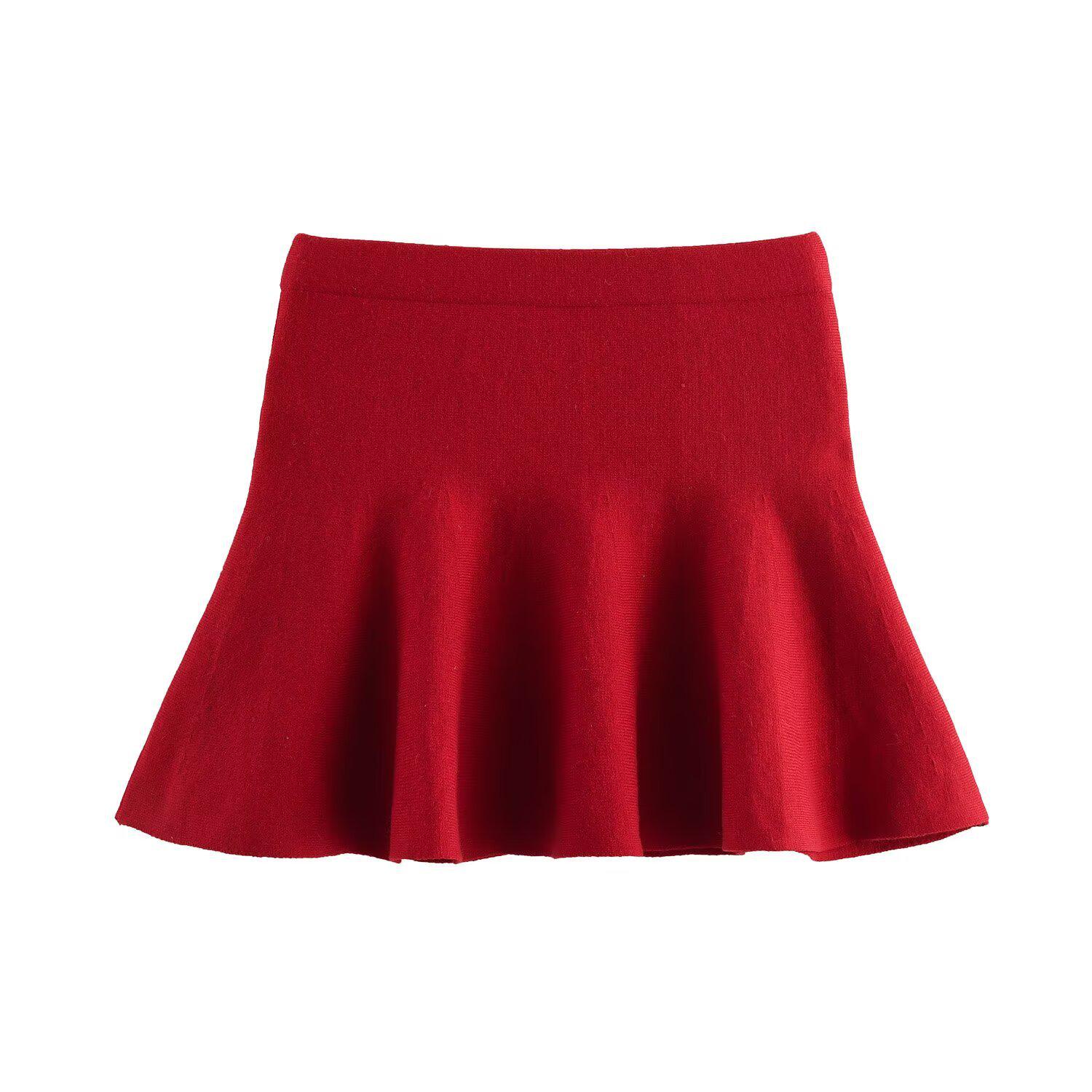 

2025 Spring High-Waisted Solid Color Knit Mini Skirt for Women Large
