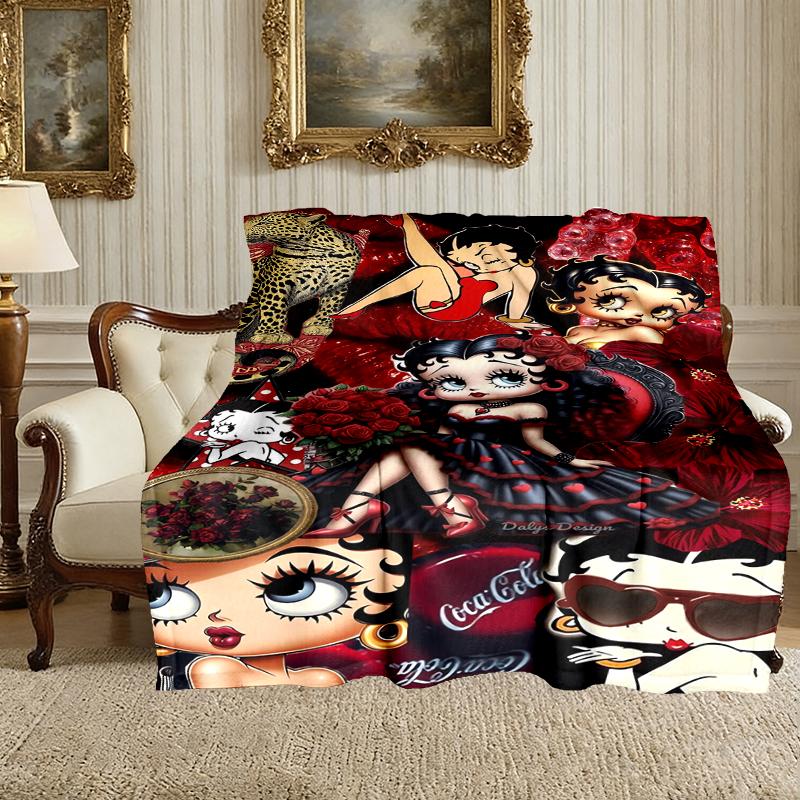 1pc Comfortable Home Print Throw Blanket, Betty Boop Blanket For Bed and Sofa Use, Special Present For Family