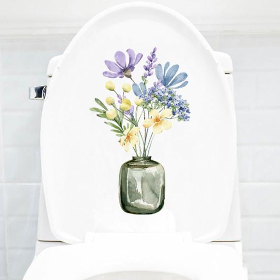 Kreativa väggdekaler för krukblommor Vattentät PVC självhäftande dekaler Vinylkonstdekoration Avtagbara toalettlockklistermärken Badrum Keramik