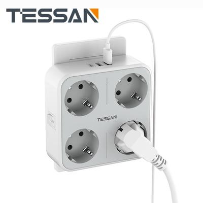 Tessan Priză de alimentare cu priză UE cu 1/4 prize AC și porturi de încărcare USB, adaptor de priză de perete multiple pentru biroul de acasă
