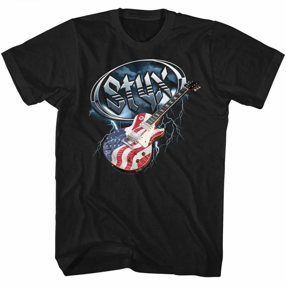 Styx Flag Guitar Black Adult T-Shirt Unisex T-Shirt XL