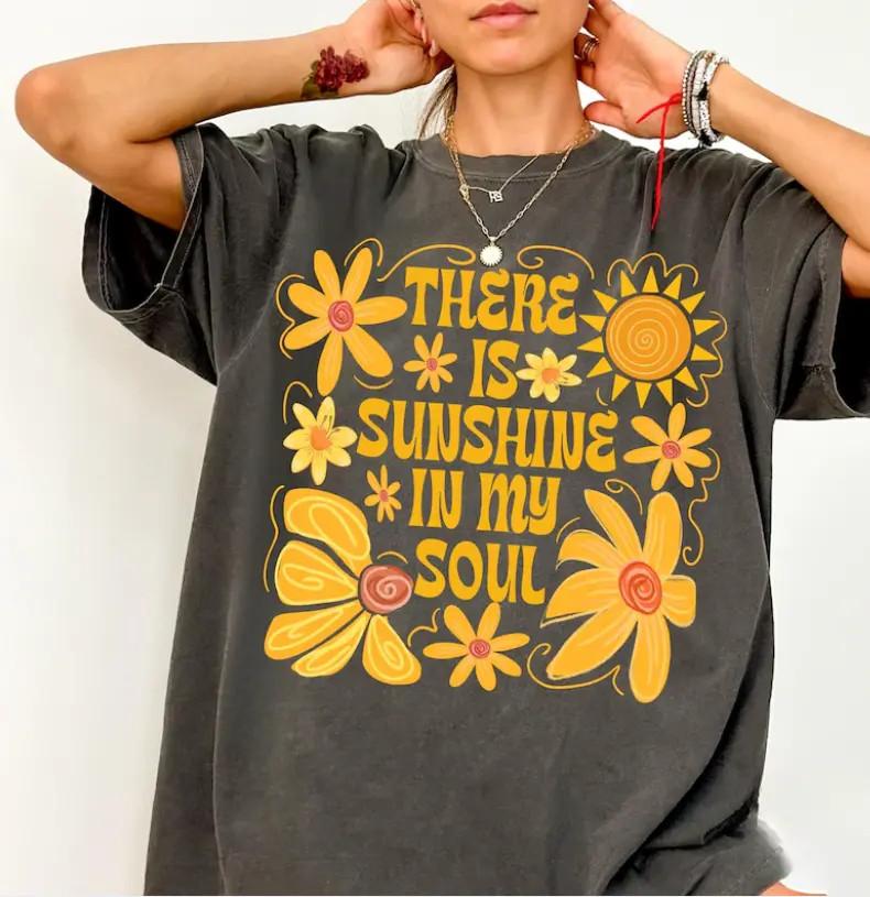 Sunshine In My Soul Shirt Retro Boho Mental Health Flower Summer Graphic Tee