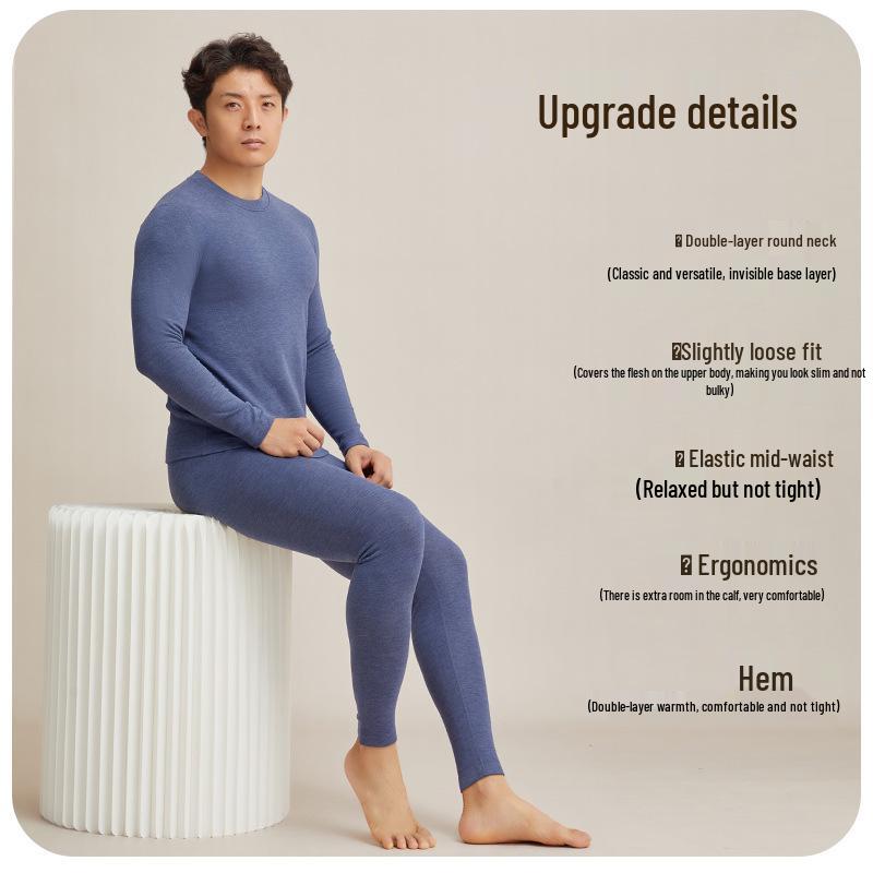 Men's Thick Fleece-Lined Cashmere Silk Base Layer Set for Winter