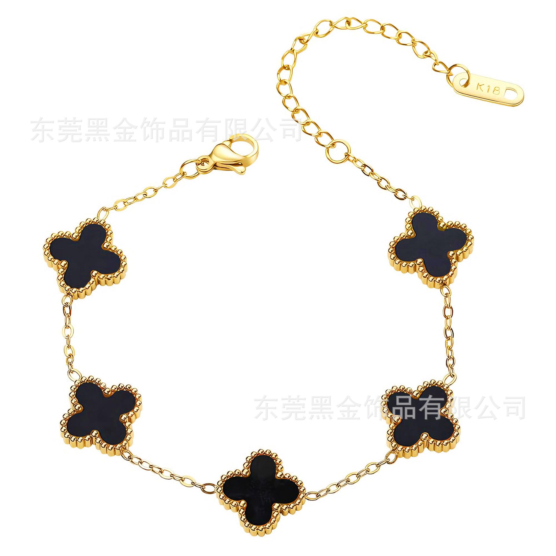 

Браслет з титанової сталі з чотирилисником 18K мереживо щасливий двосторонній перламутр п ятипелюстковий чотирилисник ювелірні вироби 18K