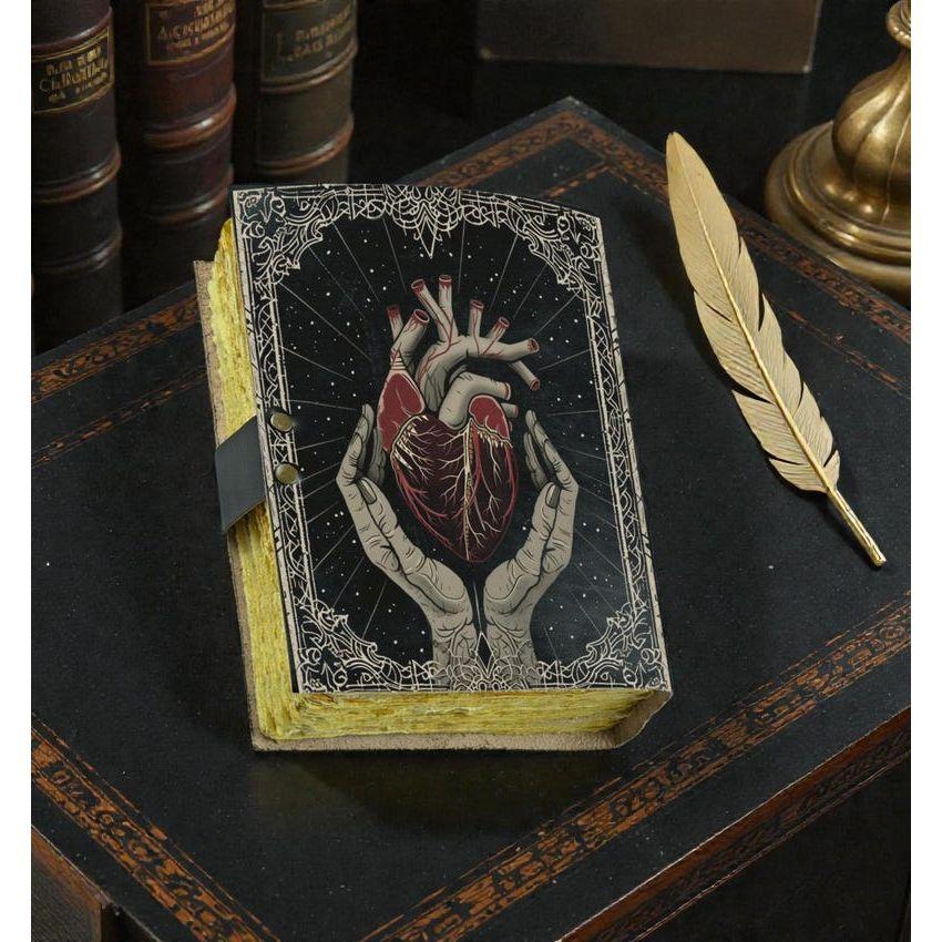 Gothic Leather Journal Anatomical Heart with Lock: Witchy Floral Notebook