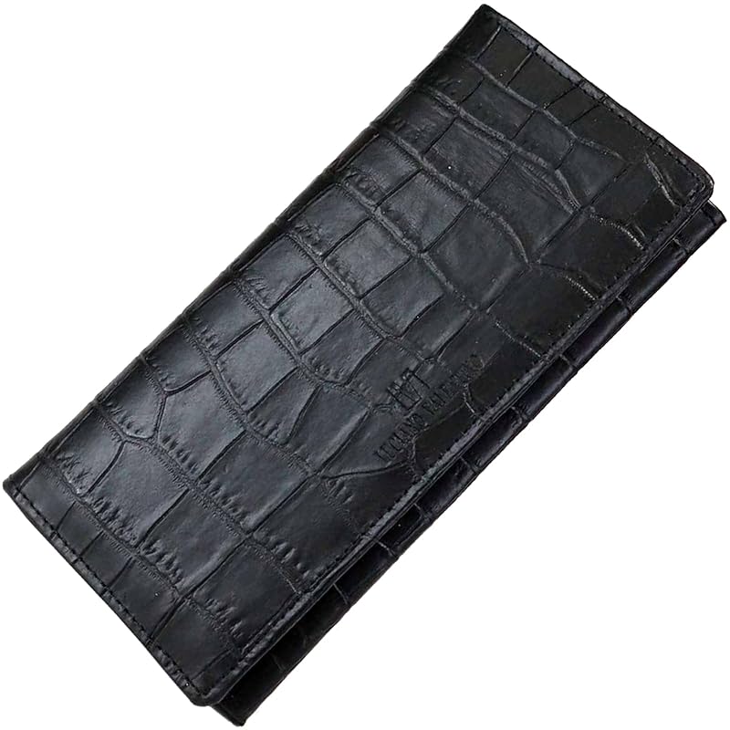 

[FashionBerry] black long wallet men s wallet genuine leather leather crocodile Croco bi-fold Thin thin wallet large capacity fastener ladies wallet