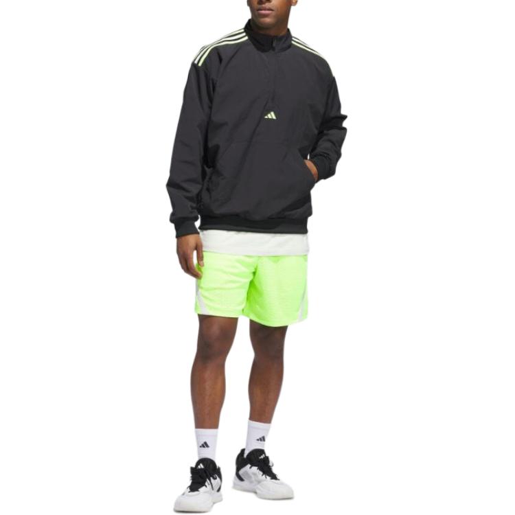 Adidas Stand Collar Half-Zip Solid Color Long Sleeve Jacket Men Jackets Black Lemon IW8264