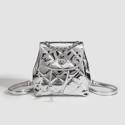 2025 Summer New Niche High-end Color Silver Backpack Diamond Chain Bucket Bag Mini Small Backpack