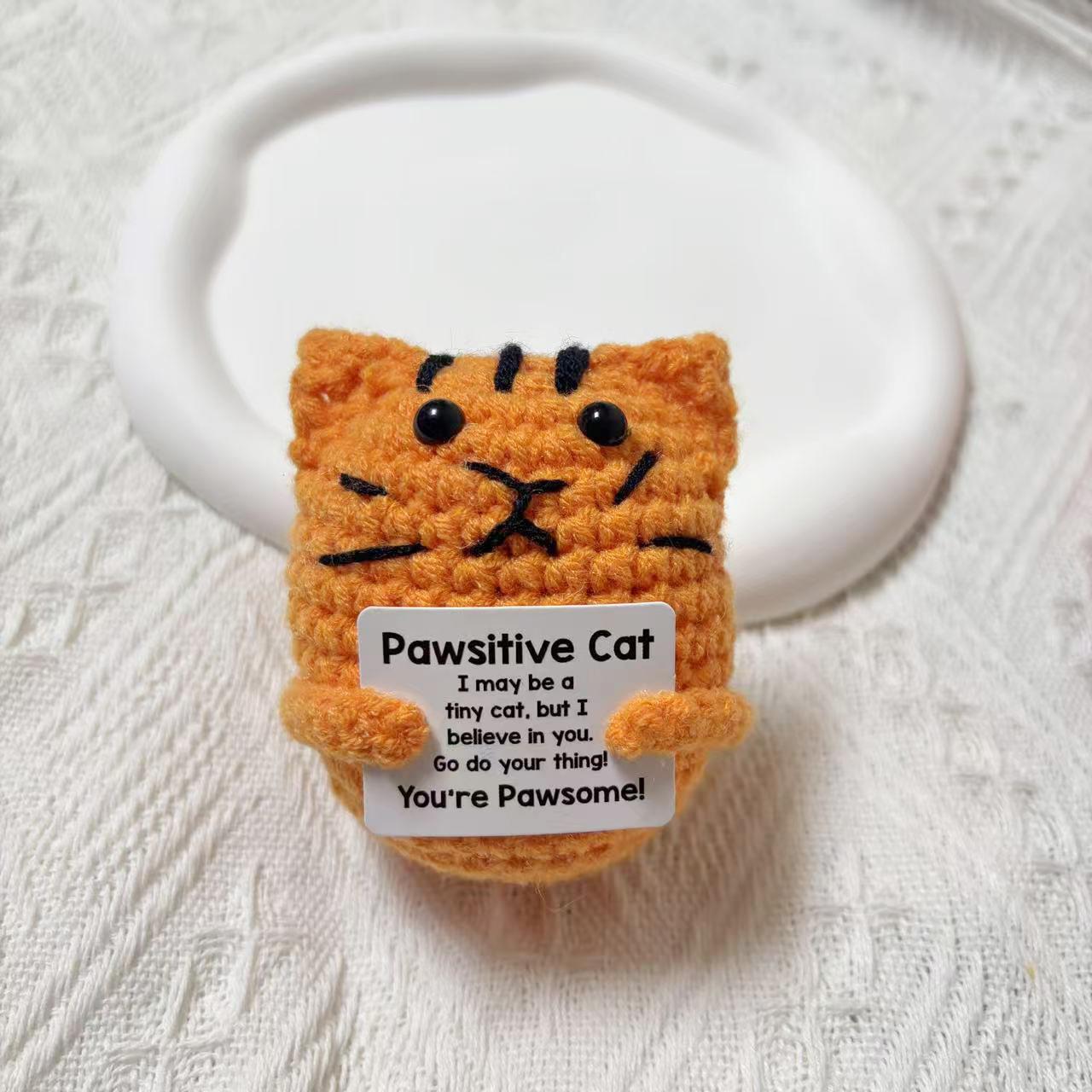 

Кукла-карманная кошка с положительной энергией, мини-плюшевая кукла ручной работы из шерсти, вязаная кукла с карточкой, забавный рождественский подарок, украшение для дома/комнаты