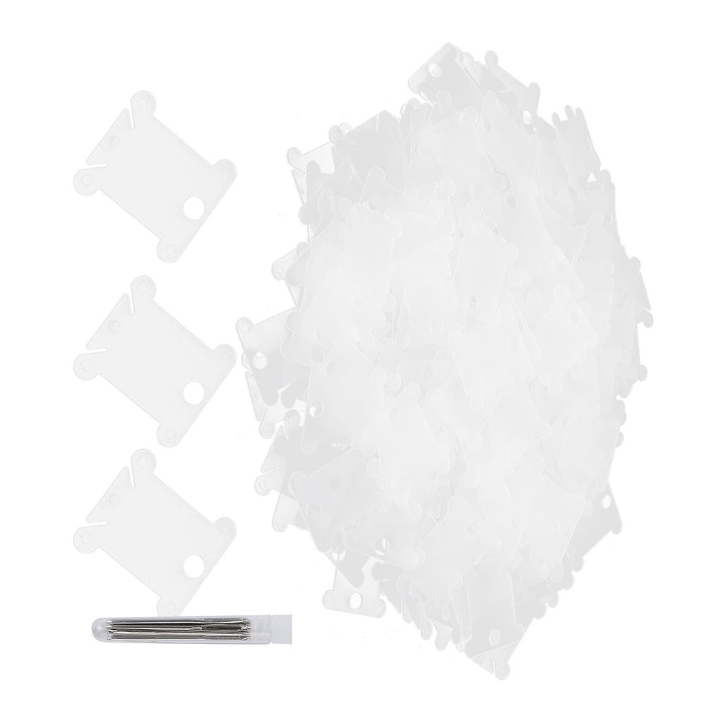 300Pcs Floss Bobbins Plastic Transparent Cross Stitch Winding Plate Embroidery Tools