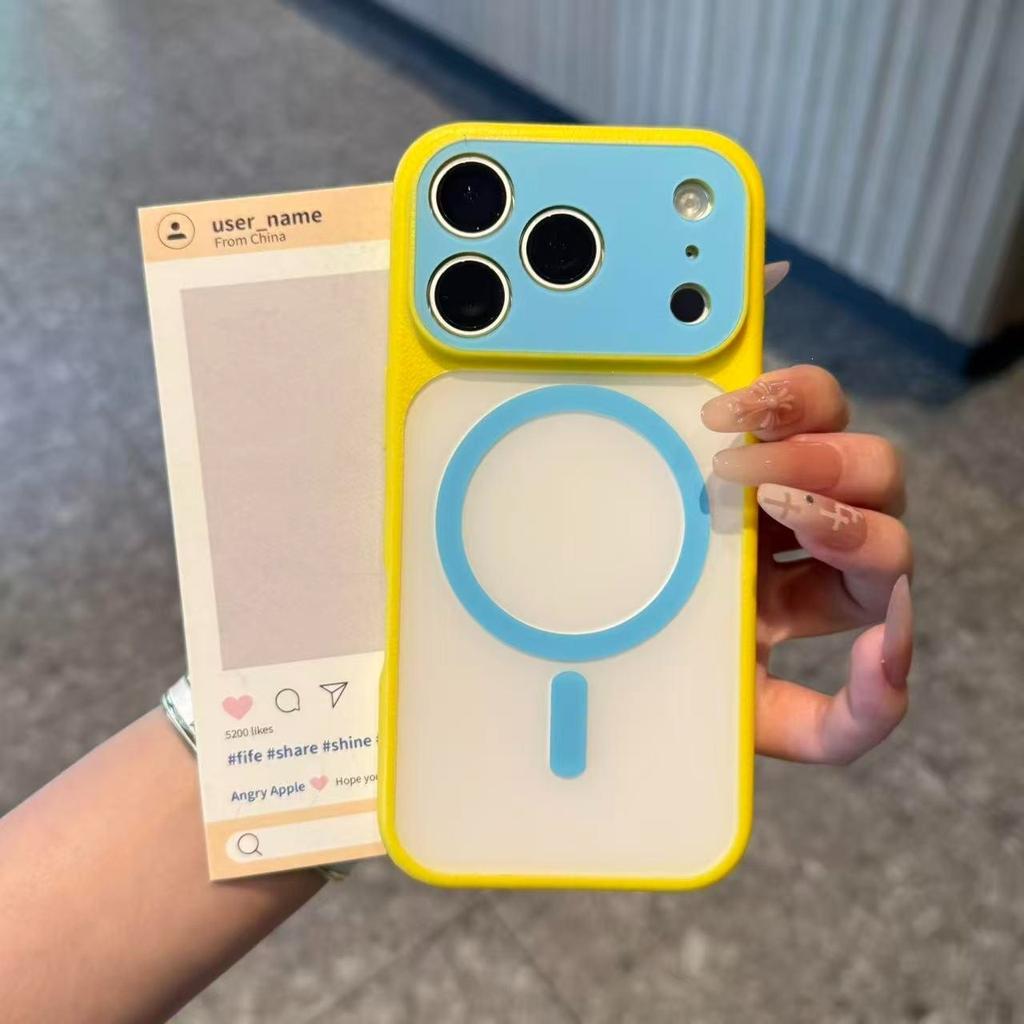 Applicable To Apple 17 Mobile Phone Case Candy Contrasting Color iPhone17Pro Anti-drop 16Pro Dopamine Fine Hole Magnetic Case